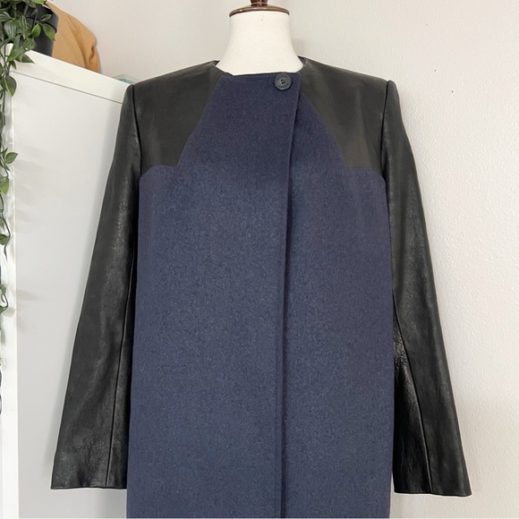 Pierre Balmain Womens Leather Panel Wool Blend Coat Size 30 Luxury Winter‎ - Picture 6 of 12